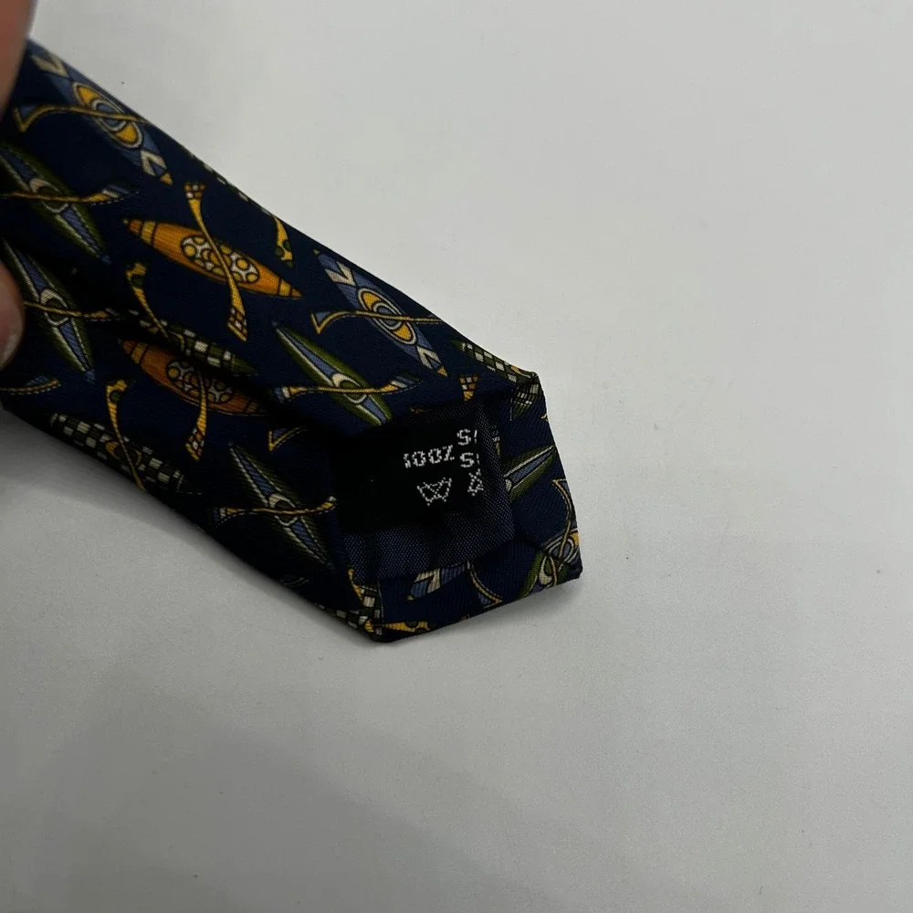 Salvatore Ferragamo Mens Silk Tie Navy Blue Kayak Canoe Oar Novelty Italy